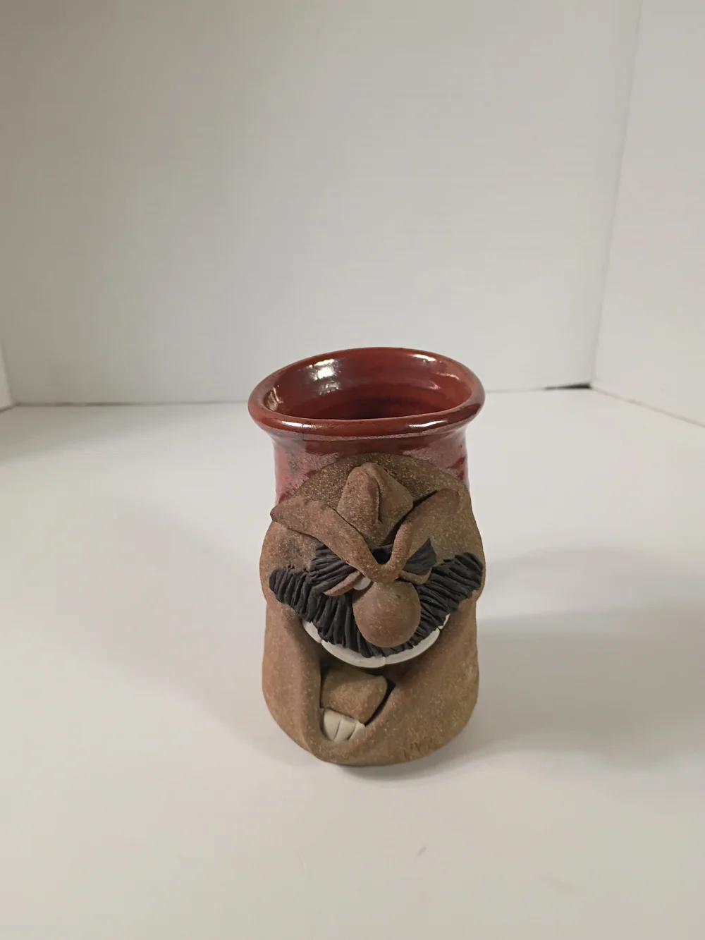 3D Art Pottery Cowboy W Hat Smiling Grinning Face Stoneware Mug 6